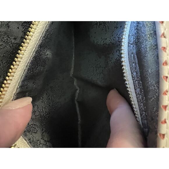 Lauren Merkin | Made In NYC Tan Perforated Magnetic Closure Clutch | 5”x 10” - Picture 4 of 6